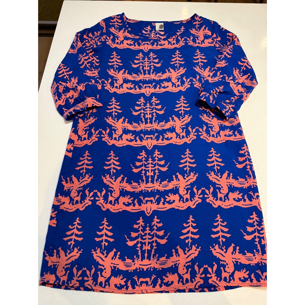 Francesca's "birdcage" label Blue & Coral Pink Shift Dress-Small